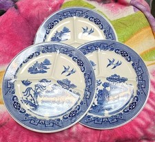 3 Vintage Blue Willow Petrus Regout Maastricht Holland Divided Plates 11 1/4”