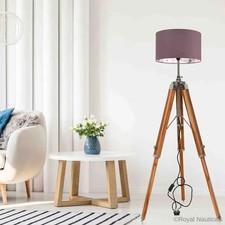 LAMPADAIRE TRÉPIED en teck naturel pour salon hauteur réglable lampe...