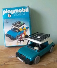 PLAYMOBIL vintage city life voiture bleue et voyageuse set 3210 de 1977 / boite