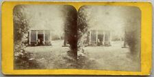 Garden Cabin Landscape Photo c1870 Stereo Vintage Albumin