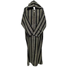 Homme Noir Rayé Marocain Capuche Manches Longues Coton Thobe Juba Djellaba