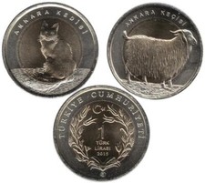 Turkey 2x1 Lira 2015 "Angora Cat/Angora Goat"