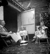 Family Portrait Garden Lounge Chair - 2 Antique Photo Negatives Year 1930