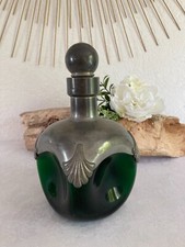 625⚜️ Old Green Glass and Pewter Bottle Carafe Vintage France