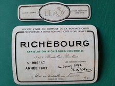 Richebourg 1982 Romanée Conti DRC Wine Label Wine Label ラベル 라벨