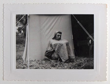 Waxed Man Rain Tent Camping Italy Lake Como - Vintage Photo Snapshot