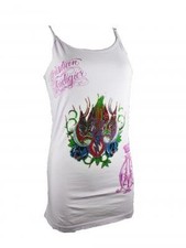 Elégant débardeur femme Christian Audigier strass lavande *FLOWER* NEUF !