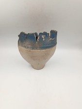 Vase Sculpture Poterie Brutaliste Signé Craquelé Céramique Vintage Brut Primitif