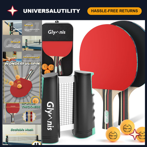 Table tennis paddle set with - table,