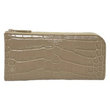 Auth SALON DE ALFURD - Gray Beige Leather Long Wallet