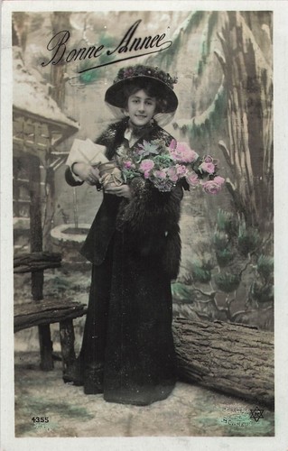 Bonne annee femme chapeau - cp,
