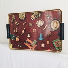 1 large trompe l'oeil tray objects Napoleon 3 vintage doll circa 1950-1960