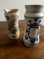 2 Antique beautiful painted Albarello apothecary jars, 17th century, bottom find