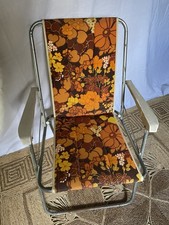 Chaise de camping pliante motifs floraux orange rouge vintage années 70 retro n3