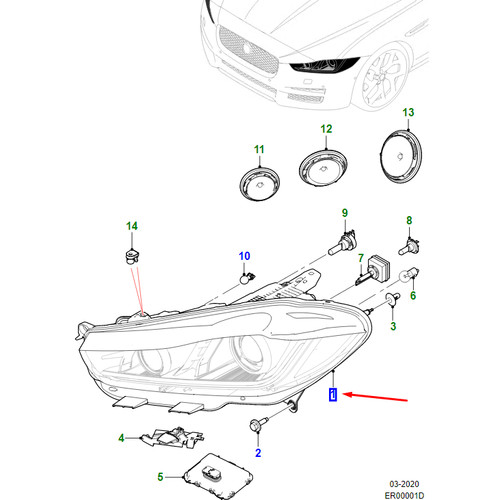 Phare avant droit jaguar - jaguar, xe