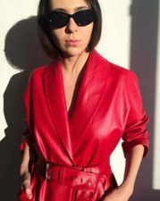 Manteau Trench Long En Cuir