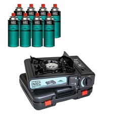 Réchaud gaz portable 2200W INTEC + 8 Cartouches gaz Camping Roadtrip