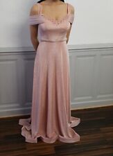 robe de soirée longue manche tombante rose pailletée Cérémonie Mariage Taille 40