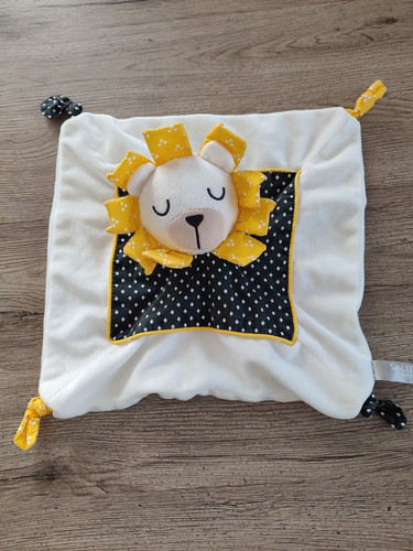 Doudou lion plat blanc jaune - lion,