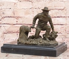 Bronze Cowboy Et Loyal Chien Statue Par M. LOPEZ Western Signée Et Numéroté