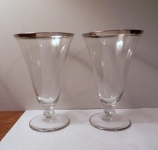 2 MCM Mid Century Modern Silver Band Cocktail Malt Glass Barware Iced Tea 6.25"
