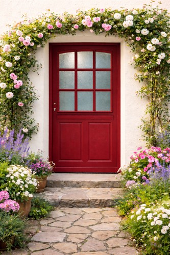 Porte entrée bois vitrée - porte,