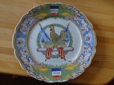 OLD FAIENCE PLATE DESVRES FOURMAINTRAUX MILITARIA VERDUN 14 18 defect