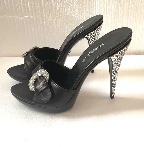 Sabot cuir noir avec strass - en,