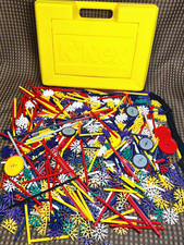 Lot of Various Vintage 1997 K'nex Parts Pieces Wheels Gears Yellow Storage Case