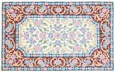 Chaîne De Couture Tapis 80x120 Tissé À La Main Beige Fleurs Artisanat 24