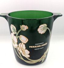 Perrier-Jouet Champagne 7 3/4" Tall Green Glass Ice Bucket Enamel Flowers Galle