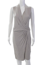 Allsaints Womens Knee Length Sleeveless V Neck Novi Wrap Dress Gray Size 6