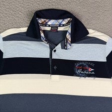 Paul & Shark Yachting Habana Polo Shirt Mens L Blue Striped Italy Embroidered