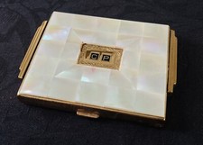 vintage AGME SWITZERLAND old mother-of-pearl powder keg makeup SWISS