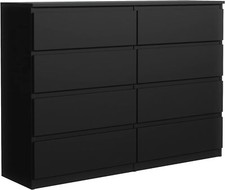 Commode Noir Mat avec 8 tiroirs 120 cm, Meuble Rangement Armoire à tiroirs
