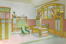 ESTAMPE ORIGINALE BUREAU GOTHIQUE  1900 F.Seix Barcelone Ebanista Moderno