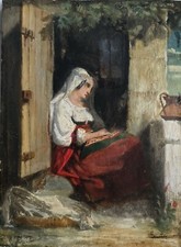 Jeune Italienne & son enfant école romantique vers 1820 huile sur panneau 21x16