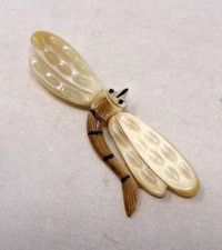 Superbe broche ancienne en corne bovine - Forme de Libellule - Broche vintage