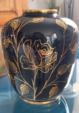 Rare vase vintage en cobalt et or, Helmut Krüger Porzellan,