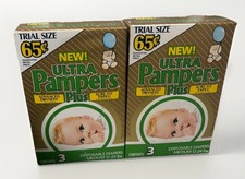 2 x Vintage Diapers Nappies Couche Windeln Pampers Ultra Plus 1987 Plastic Baked