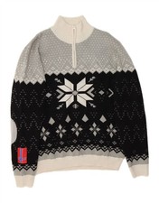 NEBULUS Mens Zip Neck Jumper Sweater 3XL Grey Fair Isle Acrylic DR28