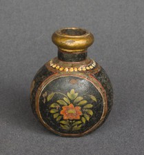 INDE ANCIENNE GOURDE EN METAL À DÉCOR DE FLEUR PEINT