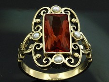 R331 Genuine 9K, 10K, 14K or 18K Solid Gold Natural Garnet & Pearl Dress Ring