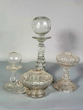 4 Antique Provencal Glass Oil Lamps, 2 for Lace C641