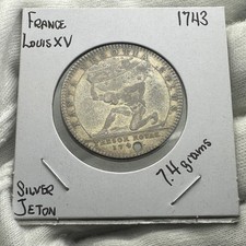 French 1743 Louis XV  Silver Jeton Tanta Negotia Solus Tresor Royal Medal Token