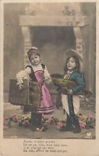 CP GARCON FISH HAT UNDER ARM LITTLE GIRL WITH WICKER TRUNK