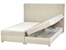 Lit-Divan avec Rangement Tête Tapissée et Matelas 180 x 200 cm en Tissu Beige Mi