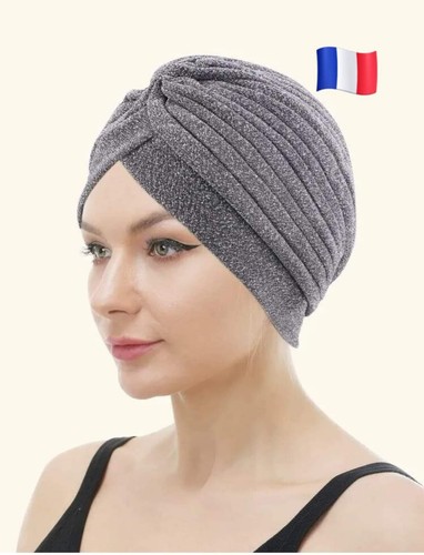 Bonnet turban gris - , paillette