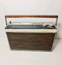 Vintage Philips VHF/MW/LW/FM Battery Powered Radio - Brown Wood Finish & Handle