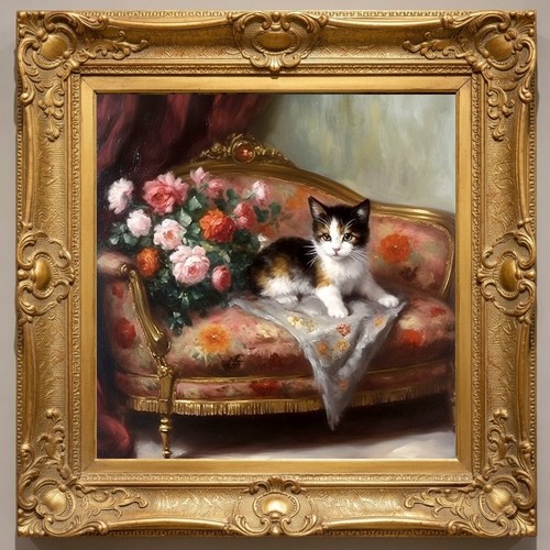 Chaton aux fleurs - le,